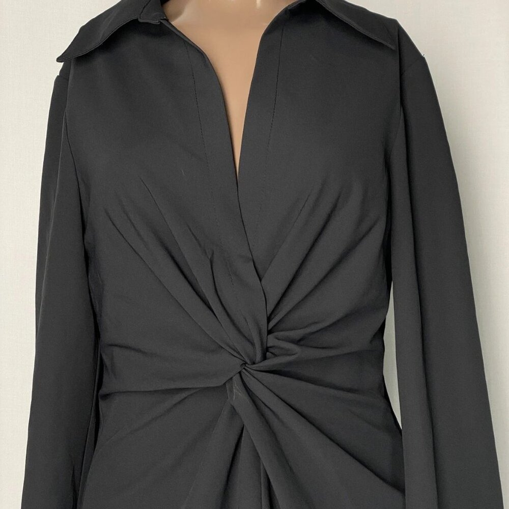 NEW CINQ à SEPT Women’s McKenna Mini Dress Black Size 6 Front Twist Long Sleeve - Picture 9 of 10